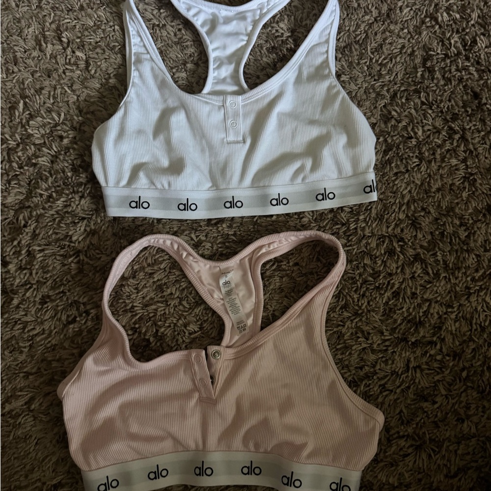 ALO Yoga White and Pink Racerback Sports Bras